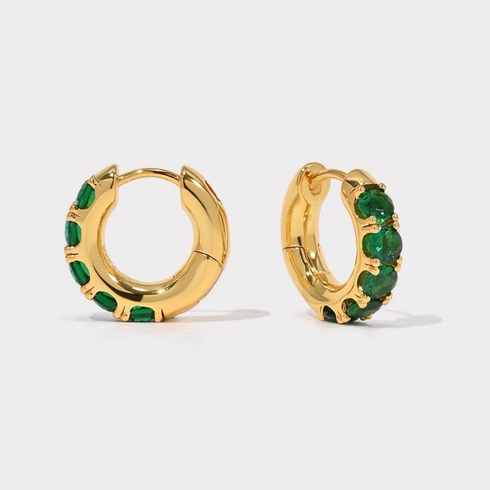 Emerald Huggie Hoop Earrings, Emerald Hoop Earrings, Green Gem Earrings